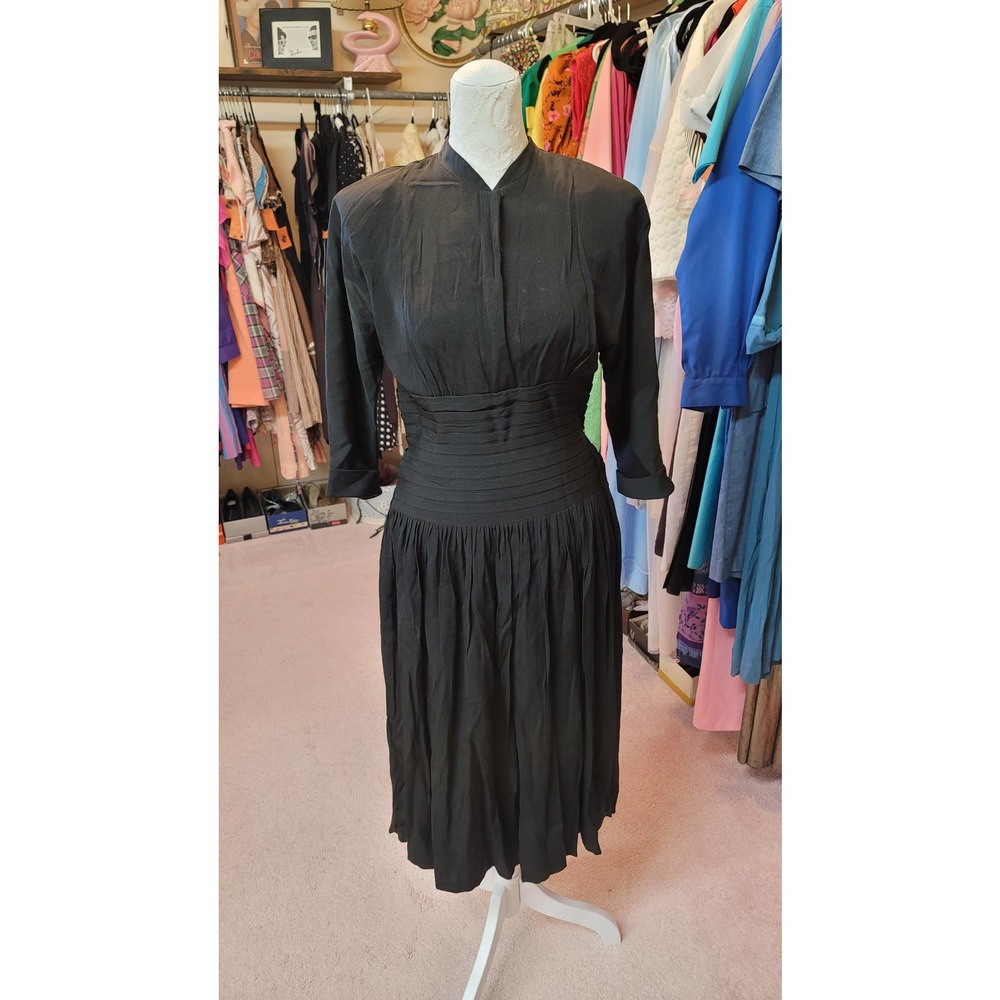 XS/S vintage black acetate? dress circa 1940s AS IS